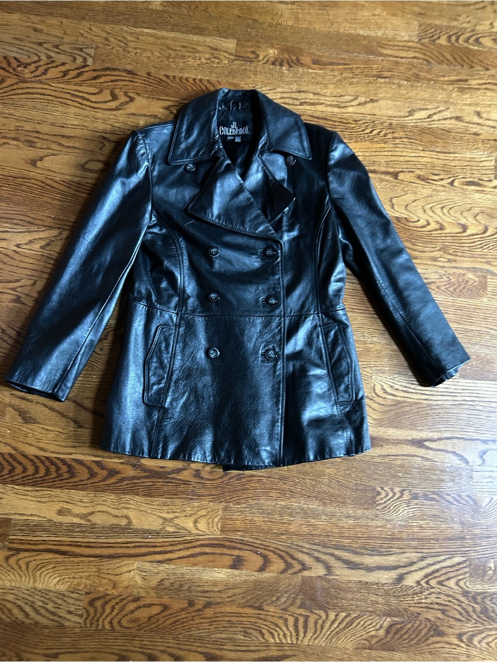 JL Colebrook 100% Leather Coat Size Small Black Missing Belt - Picture 2 of 8